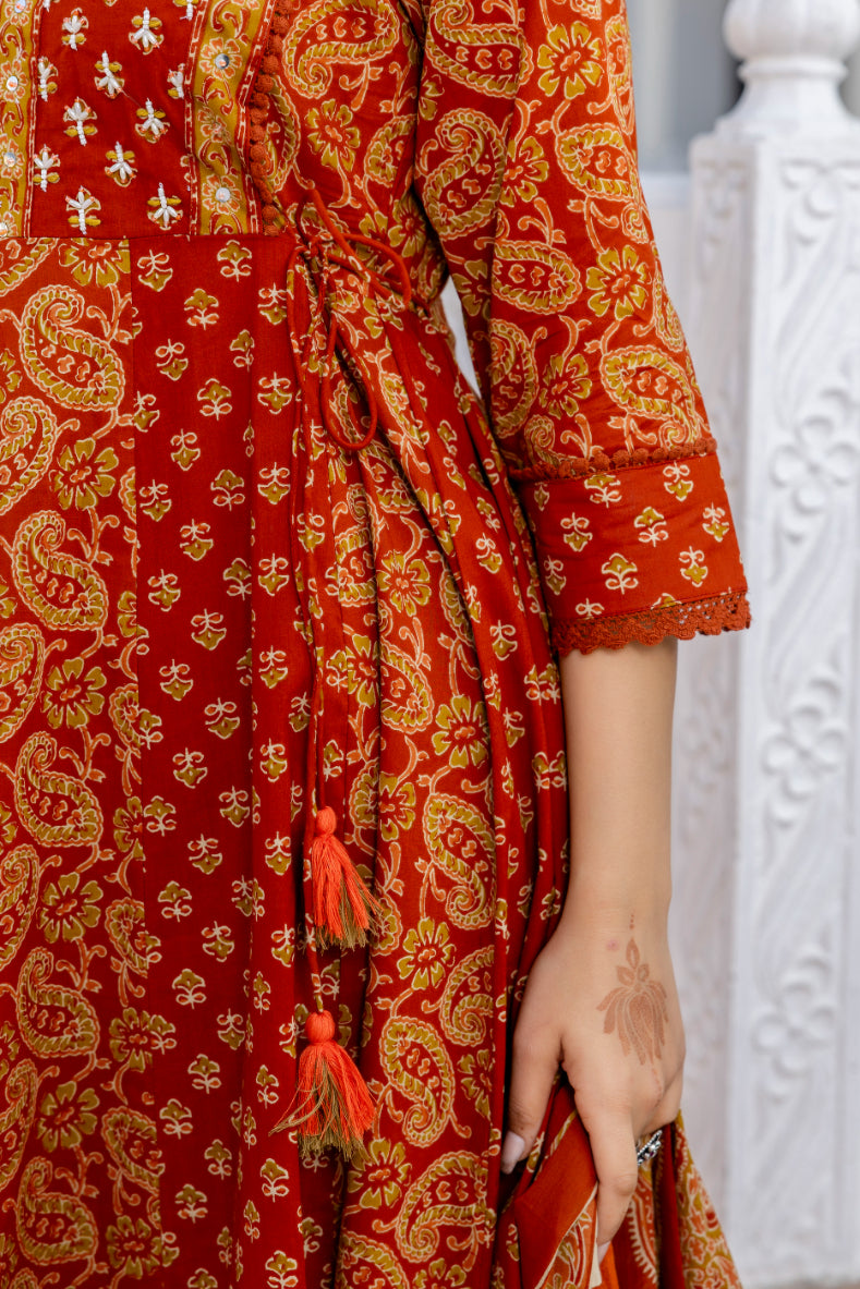 Women Floral Printed Panelled Pure Cotton Kurta with Trousers & Dupatta