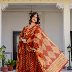 Women Floral Printed Panelled Pure Cotton Kurta with Trousers & Dupatta