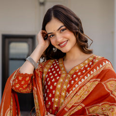 Women Floral Printed Panelled Pure Cotton Kurta with Trousers & Dupatta