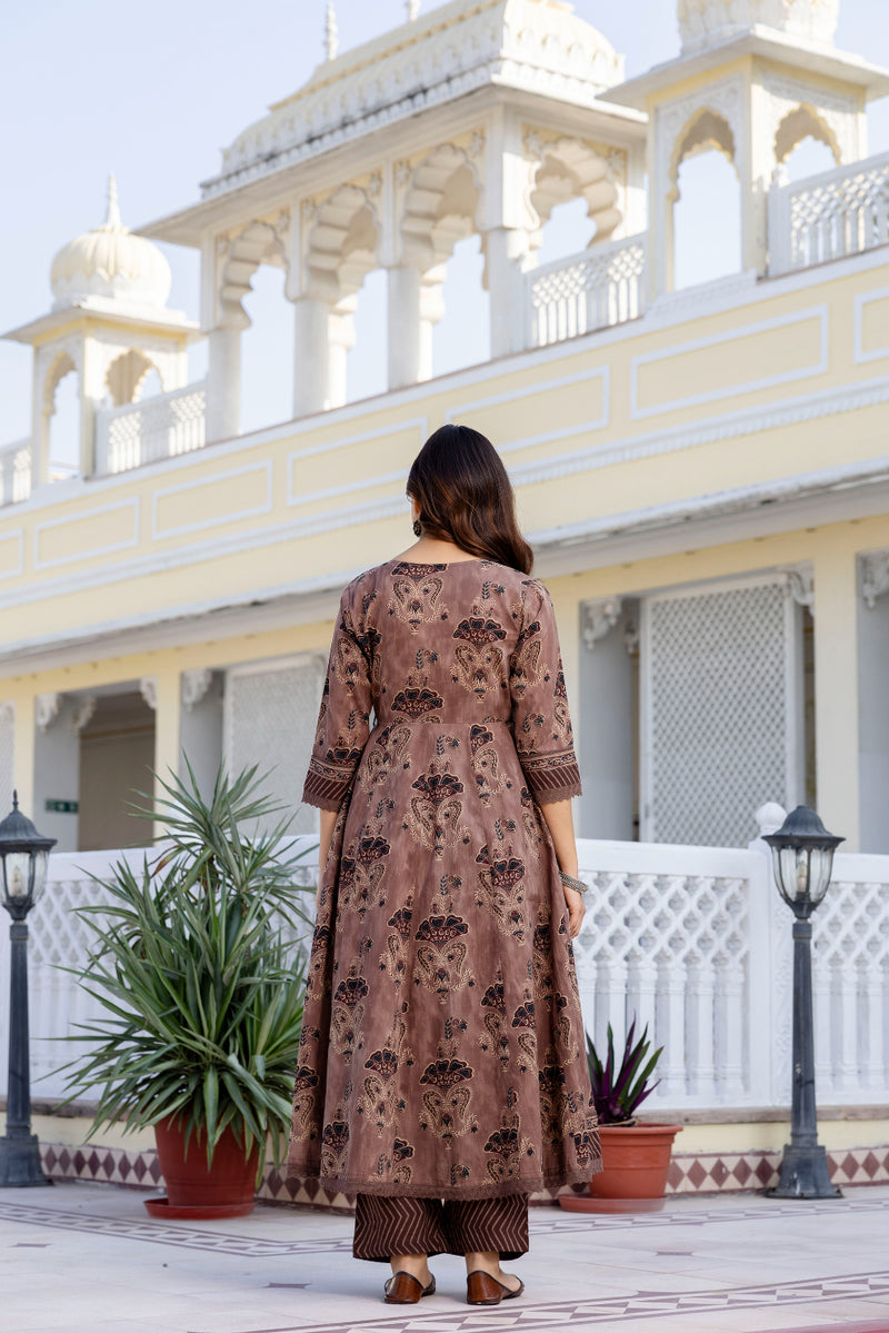 EthniFlair Women Ethnic Motifs Printed Regular Mirror Work Pure Cotton Kurta with Trousers & With Dupatta