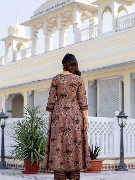 EthniFlair Women Ethnic Motifs Printed Regular Mirror Work Pure Cotton Kurta with Trousers & With Dupatta