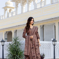 EthniFlair Women Ethnic Motifs Printed Regular Mirror Work Pure Cotton Kurta with Trousers & With Dupatta