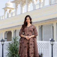 EthniFlair Women Ethnic Motifs Printed Regular Mirror Work Pure Cotton Kurta with Trousers & With Dupatta