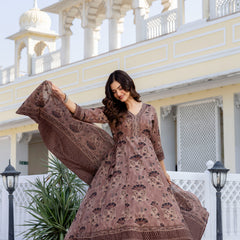 EthniFlair Women Ethnic Motifs Printed Regular Mirror Work Pure Cotton Kurta with Trousers & With Dupatta