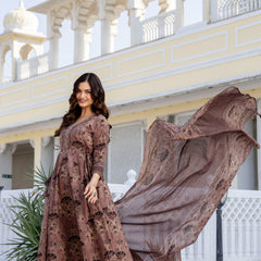 EthniFlair Women Ethnic Motifs Printed Regular Mirror Work Pure Cotton Kurta with Trousers & With Dupatta