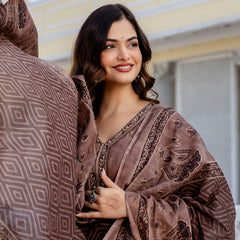 EthniFlair Women Ethnic Motifs Printed Regular Mirror Work Pure Cotton Kurta with Trousers & With Dupatta