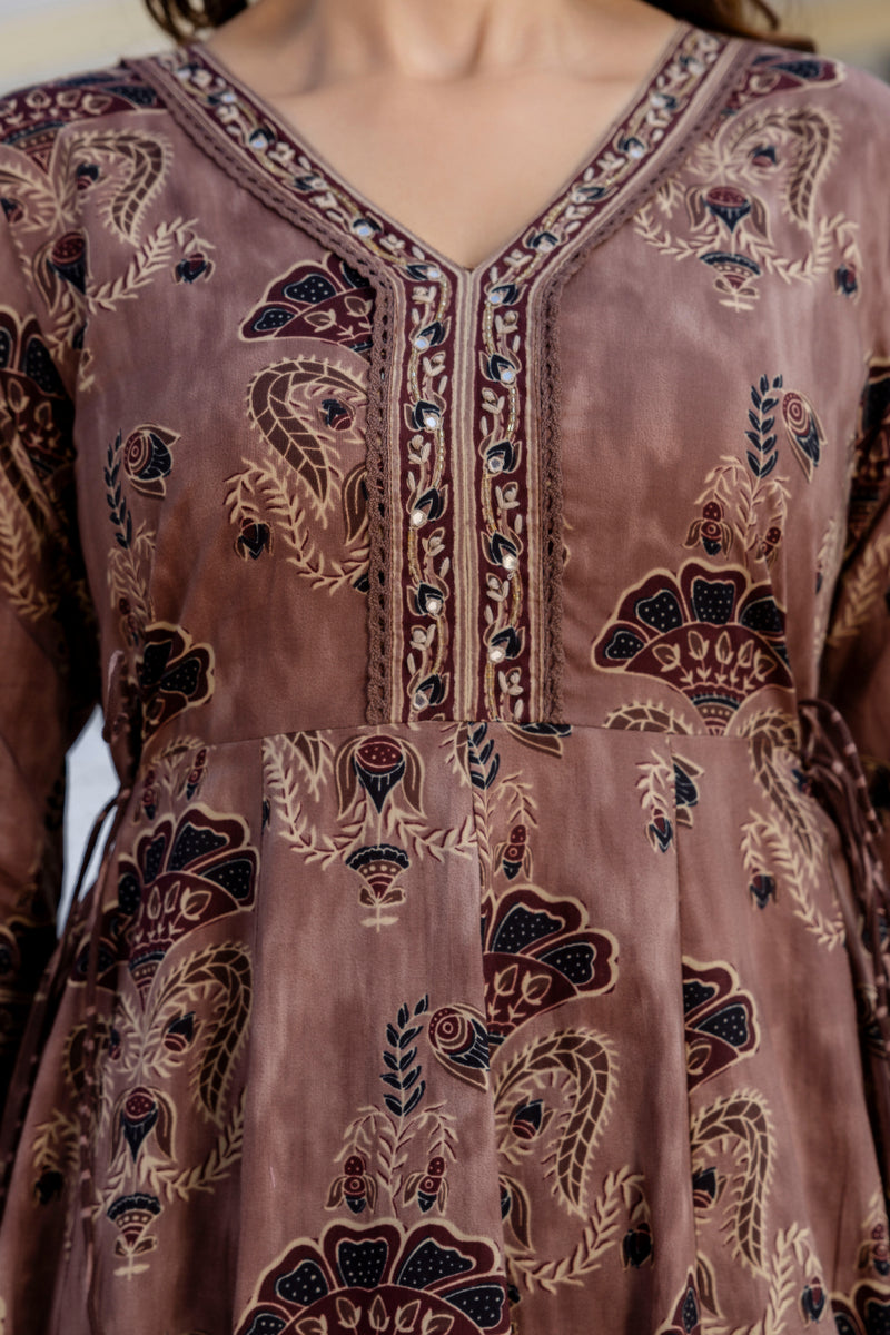 EthniFlair Women Ethnic Motifs Printed Regular Mirror Work Pure Cotton Kurta with Trousers & With Dupatta