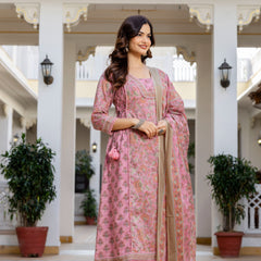 EthniFlair Women Ethnic Motifs Printed Regular Pure Cotton Kurta with Palazzos & With Dupatta