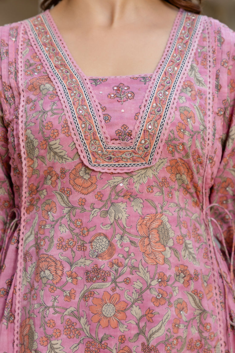 EthniFlair Women Ethnic Motifs Printed Regular Pure Cotton Kurta with Palazzos & With Dupatta