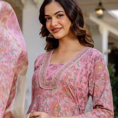 EthniFlair Women Ethnic Motifs Printed Regular Pure Cotton Kurta with Palazzos & With Dupatta