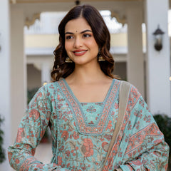 EthniFlair Women Ethnic Motifs Printed Regular Pure Cotton Kurta with Palazzos & With Dupatta