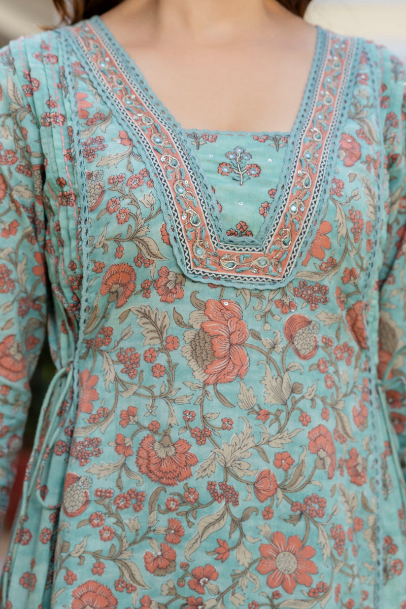 EthniFlair Women Ethnic Motifs Printed Regular Pure Cotton Kurta with Palazzos & With Dupatta