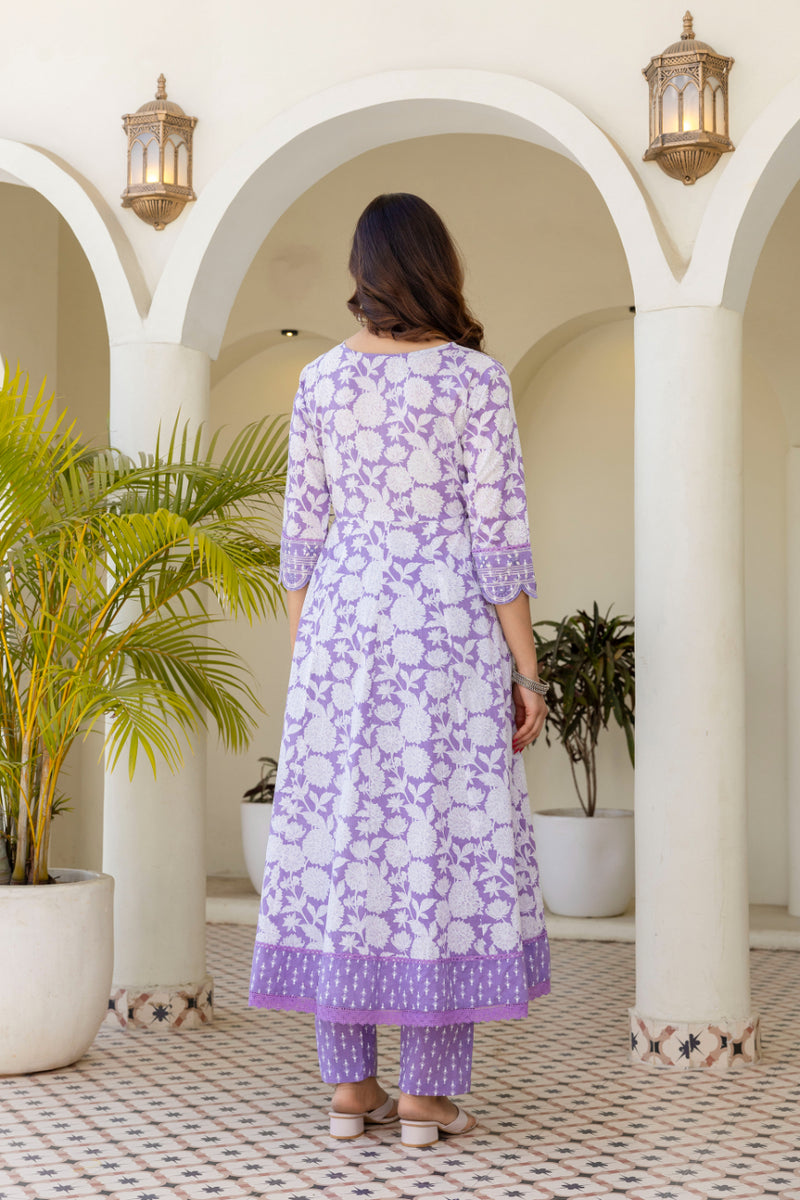 EthniFlair Women Floral Printed Panelled Sequinned Pure Cotton Kurta with Trousers & With Dupatta