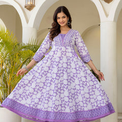 EthniFlair Women Floral Printed Panelled Sequinned Pure Cotton Kurta with Trousers & With Dupatta
