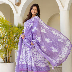 EthniFlair Women Floral Printed Panelled Sequinned Pure Cotton Kurta with Trousers & With Dupatta