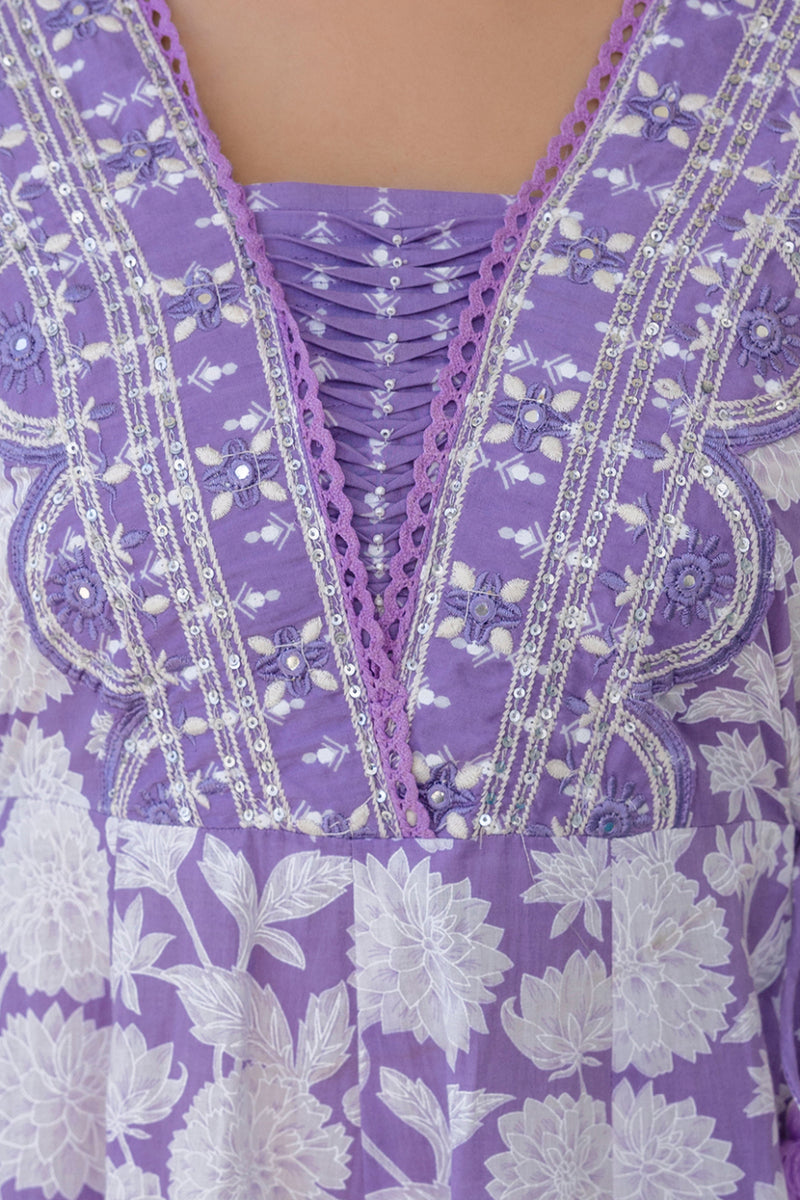 EthniFlair Women Floral Printed Panelled Sequinned Pure Cotton Kurta with Trousers & With Dupatta