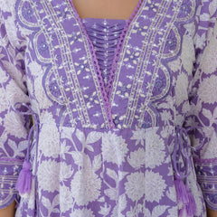 EthniFlair Women Floral Printed Panelled Sequinned Pure Cotton Kurta with Trousers & With Dupatta