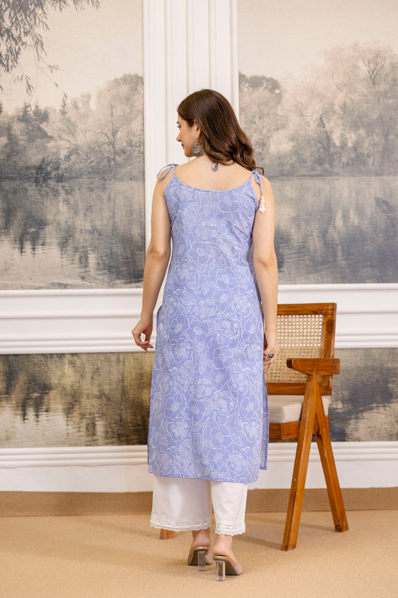 EthniFlair Floral Printed Shoulder Straps Straight Kurta