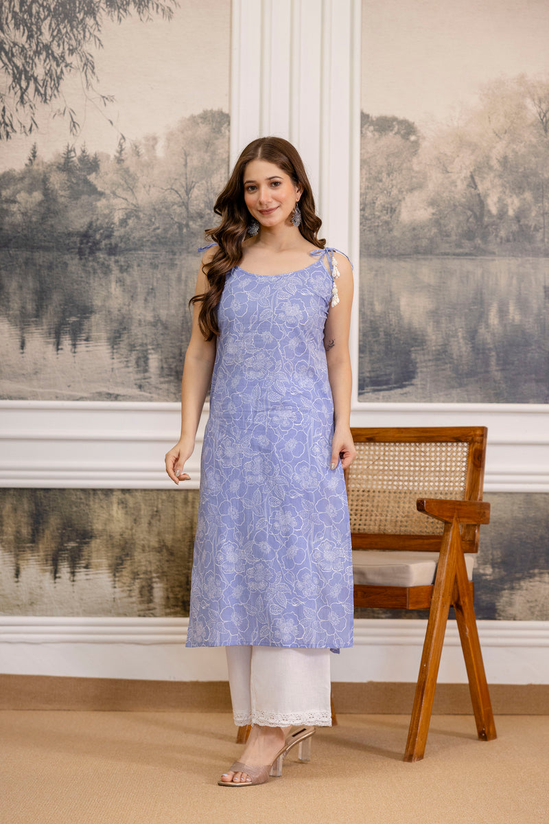 EthniFlair Floral Printed Shoulder Straps Straight Kurta