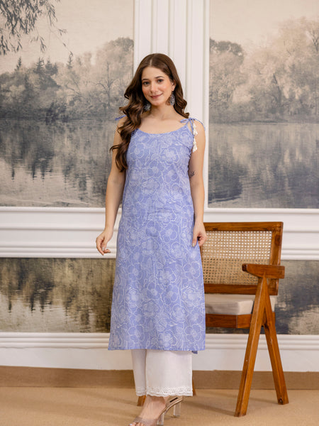 EthniFlair Floral Printed Shoulder Straps Straight Kurta