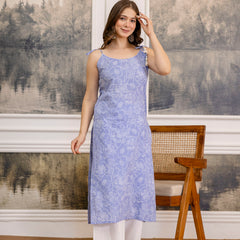 EthniFlair Floral Printed Shoulder Straps Straight Kurta