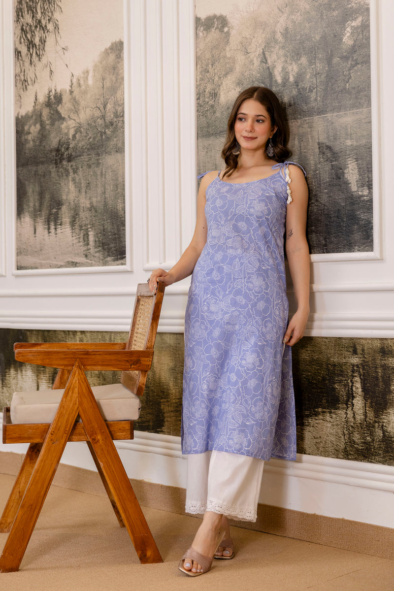 EthniFlair Floral Printed Shoulder Straps Straight Kurta