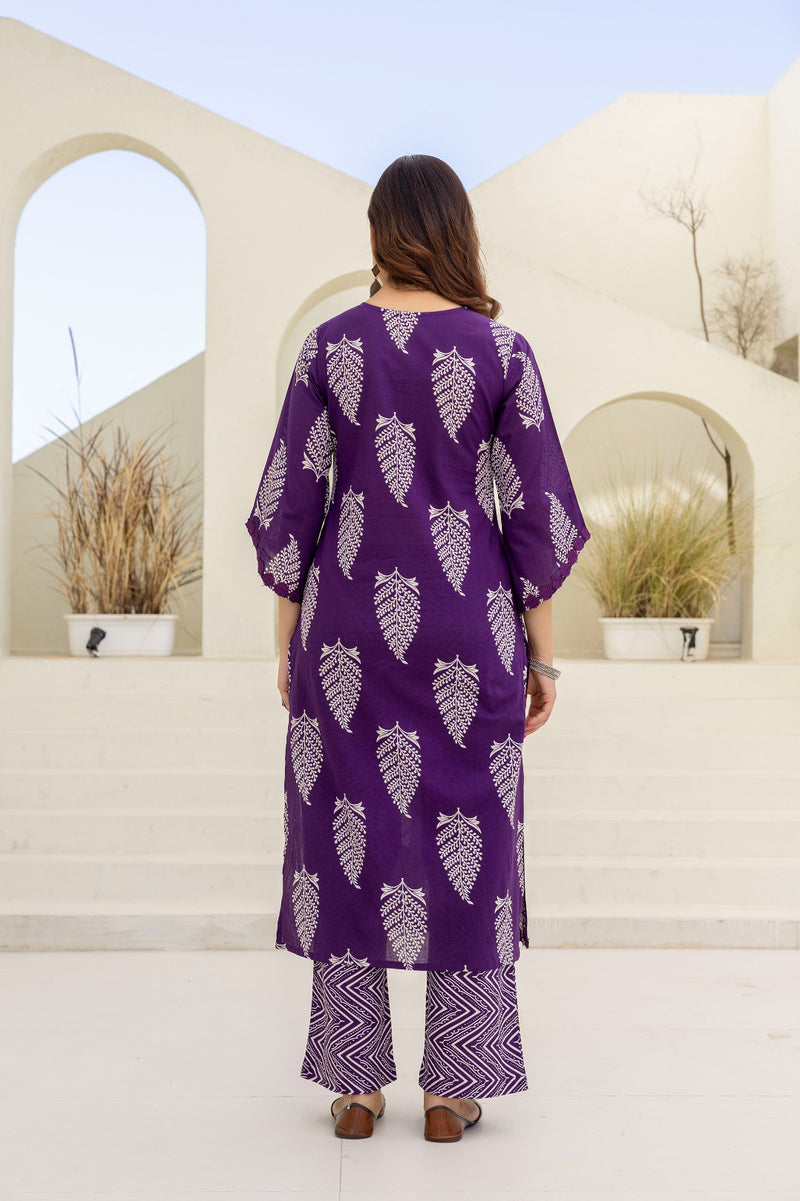 EthniFlair Women Ethnic Motifs Printed Regular Mirror Work Pure Cotton Kurta with Palazzos & With Dupatta