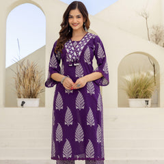 EthniFlair Women Ethnic Motifs Printed Regular Mirror Work Pure Cotton Kurta with Palazzos & With Dupatta