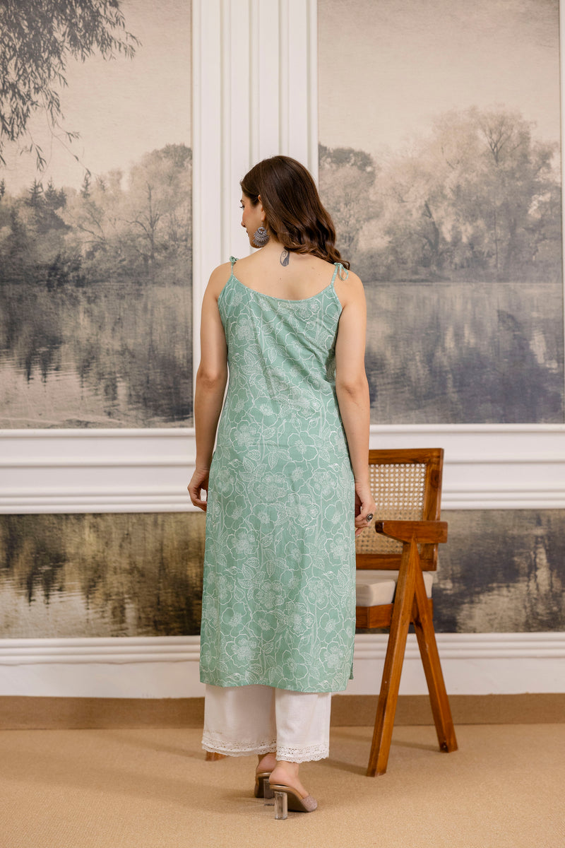 EthniFlair Floral Printed Shoulder Straps Straight Kurta