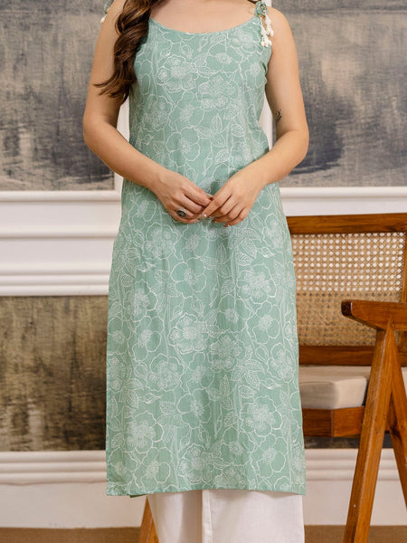 EthniFlair Floral Printed Shoulder Straps Straight Kurta