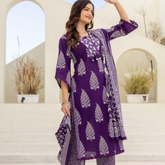 EthniFlair Women Ethnic Motifs Printed Regular Mirror Work Pure Cotton Kurta with Palazzos & With Dupatta