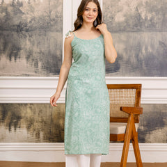 EthniFlair Floral Printed Shoulder Straps Straight Kurta