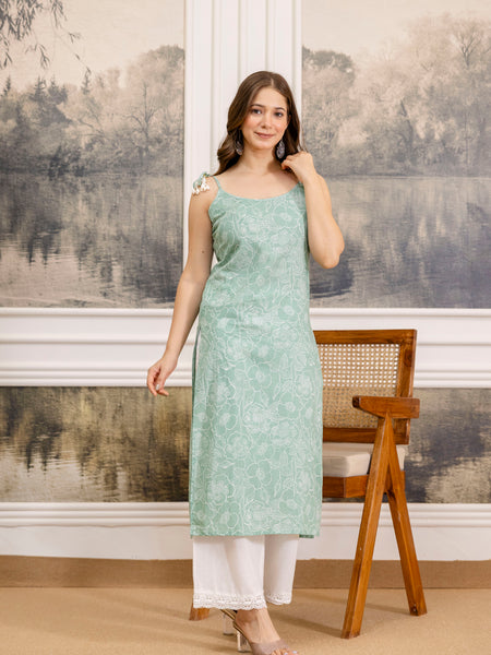 EthniFlair Floral Printed Shoulder Straps Straight Kurta