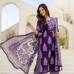 EthniFlair Women Ethnic Motifs Printed Regular Mirror Work Pure Cotton Kurta with Palazzos & With Dupatta