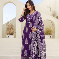 EthniFlair Women Ethnic Motifs Printed Regular Mirror Work Pure Cotton Kurta with Palazzos & With Dupatta