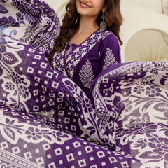 EthniFlair Women Ethnic Motifs Printed Regular Mirror Work Pure Cotton Kurta with Palazzos & With Dupatta