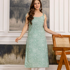 EthniFlair Floral Printed Shoulder Straps Straight Kurta