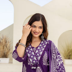 EthniFlair Women Ethnic Motifs Printed Regular Mirror Work Pure Cotton Kurta with Palazzos & With Dupatta