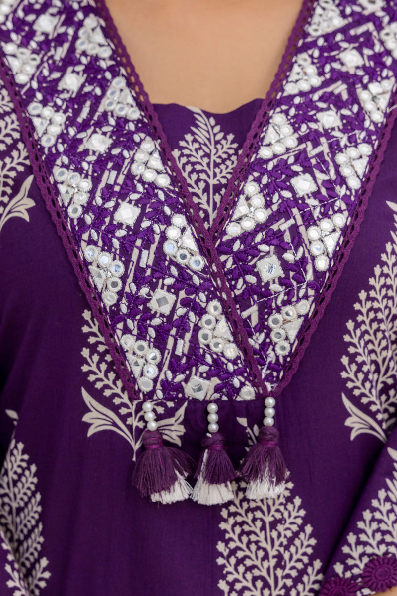 EthniFlair Women Ethnic Motifs Printed Regular Mirror Work Pure Cotton Kurta with Palazzos & With Dupatta