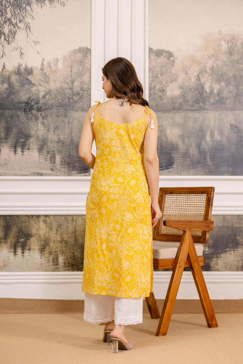 EthniFlair Floral Printed Shoulder Straps Straight Kurta