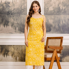 EthniFlair Floral Printed Shoulder Straps Straight Kurta