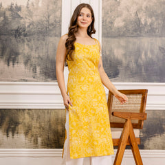 EthniFlair Floral Printed Shoulder Straps Straight Kurta