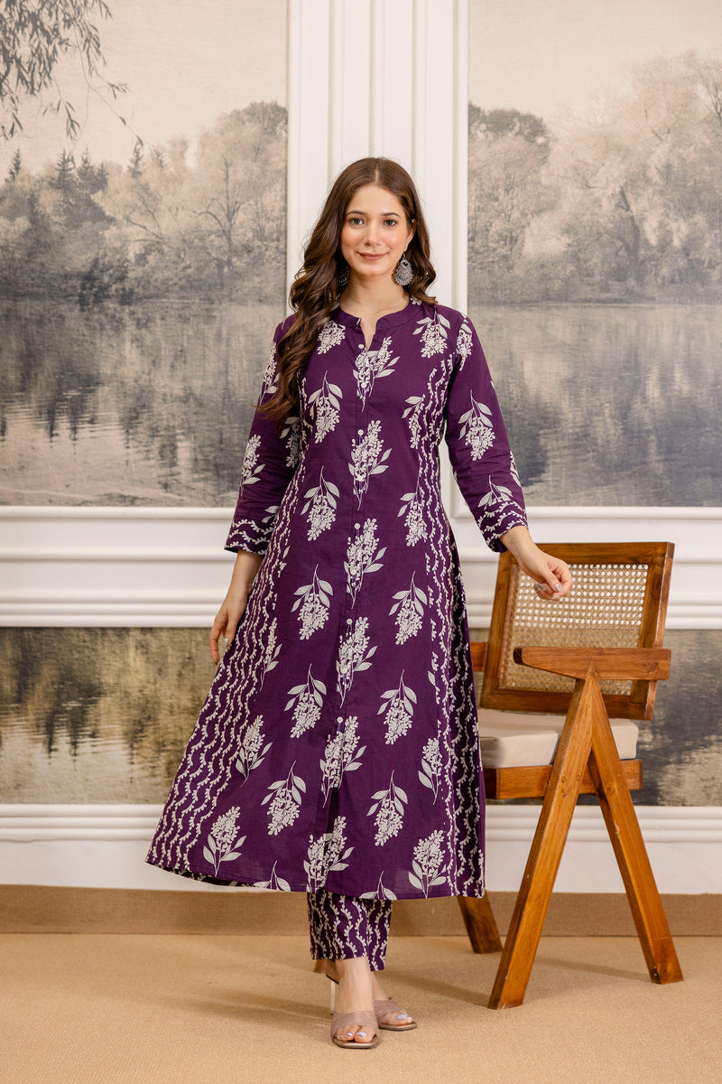 EthniFlair Floral Printed A-line Kurta Set