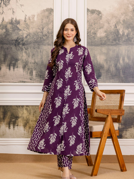 EthniFlair Floral Printed A-line Kurta Set