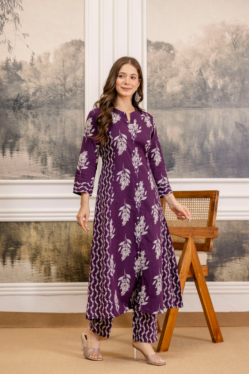 EthniFlair Floral Printed A-line Kurta Set