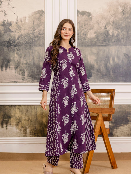 EthniFlair Floral Printed A-line Kurta Set