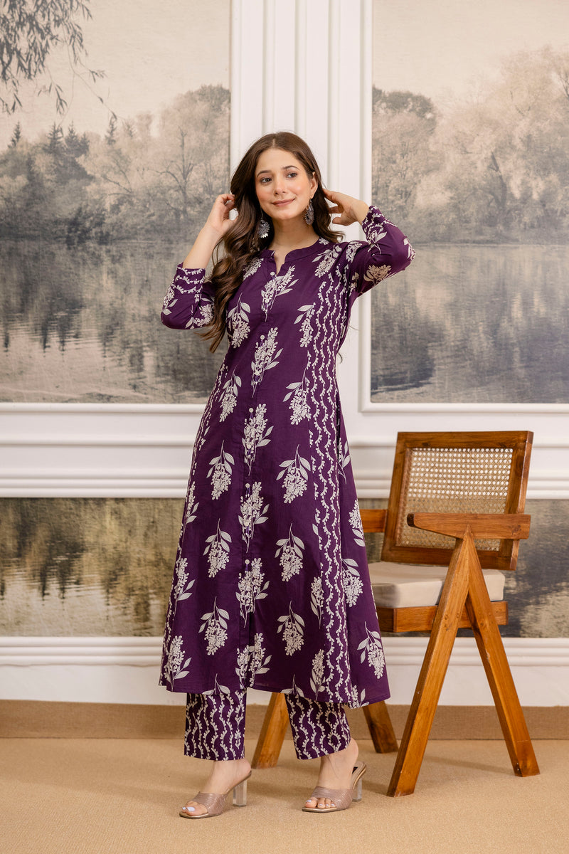 EthniFlair Floral Printed A-line Kurta Set