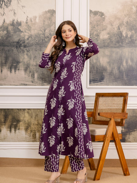 EthniFlair Floral Printed A-line Kurta Set