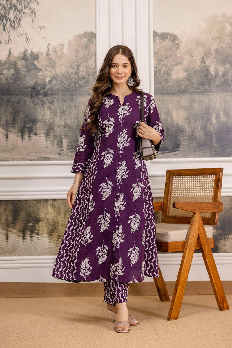 EthniFlair Floral Printed A-line Kurta Set