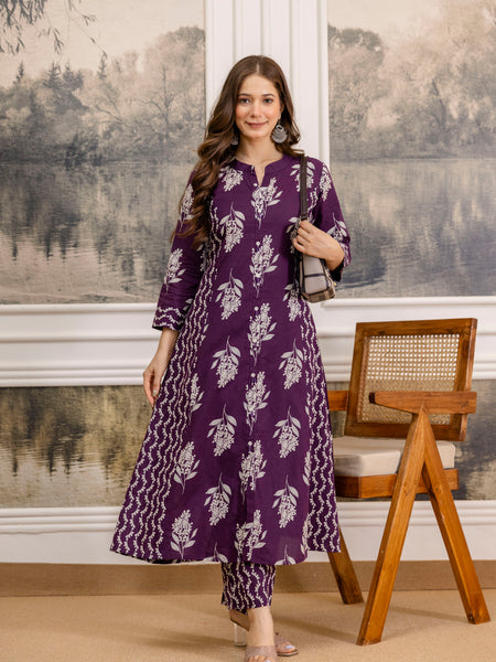 EthniFlair Floral Printed A-line Kurta Set